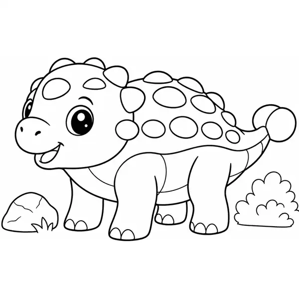 Anquilosaurio bebé para colorear en una lámina infantil para imprimir