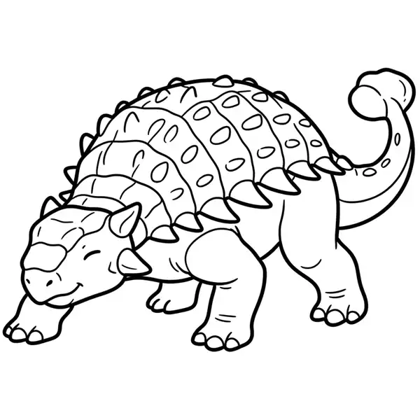 Anquilosaurio acorazado en postura defensiva para colorear