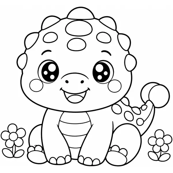 Anquilosaurio kawaii con cuerpo pequeño y expresión tierna para colorear