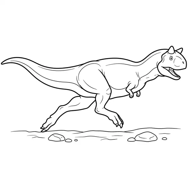 Carnotaurus corriendo en una pose dinámica para colorear