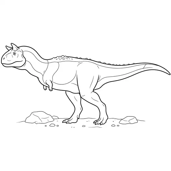 Carnotaurus realista y detallado con sus característicos cuernos para colorear