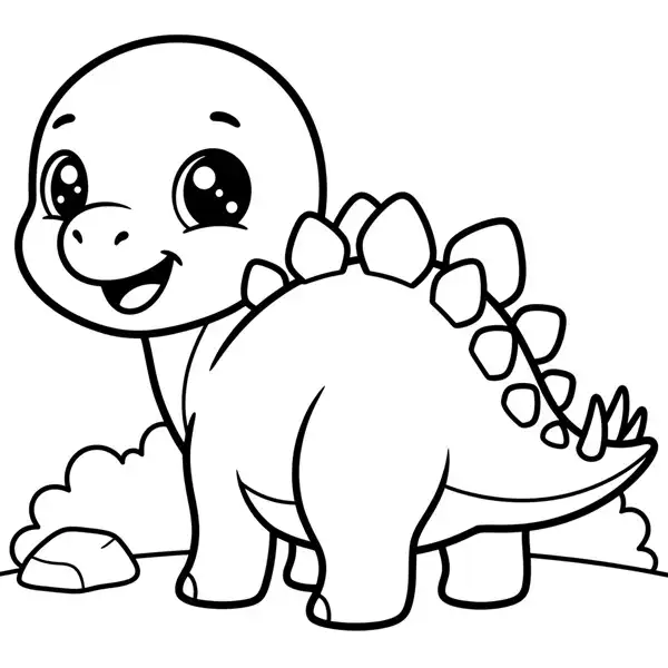 Estegosaurio kawaii con formas redondeadas para colorear