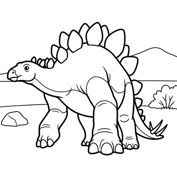 Estegosaurio en un paisaje prehistórico para colorear