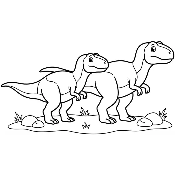 Giganotosaurus en manada para colorear en una lámina para imprimir