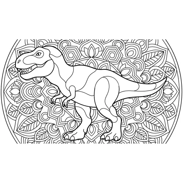Mandala de T-Rex con patrones decorativos para colorear