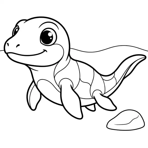 Mosasaurus bebé para colorear en una lámina infantil para imprimir