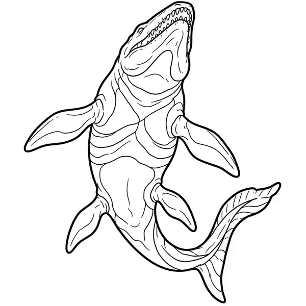 Mosasaurus gigante nadando hacia la superficie con la boca abierta para colorear