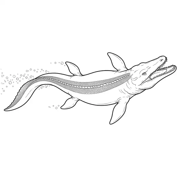 Mosasaurus realista nadando de perfil para colorear
