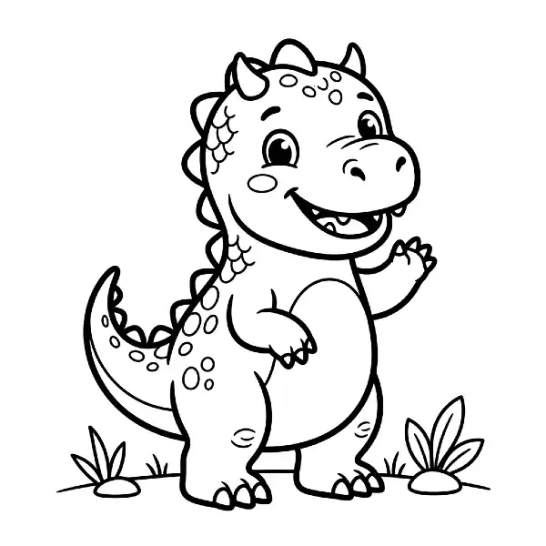 T-Rex bebé para colorear en una lámina infantil para imprimir