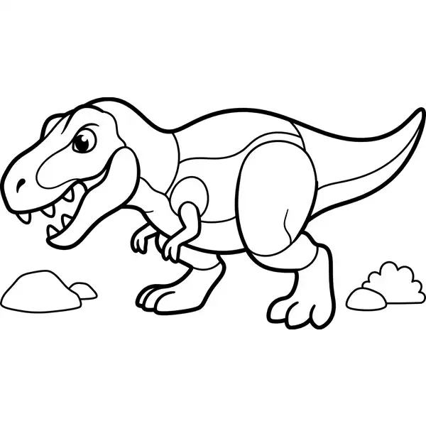 T-Rex inclinado hacia delante en una pose de caza para colorear