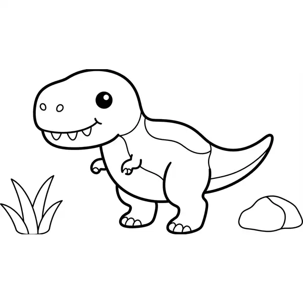Dinosaurio kawaii para colorear con ojos grandes y formas redondeadas