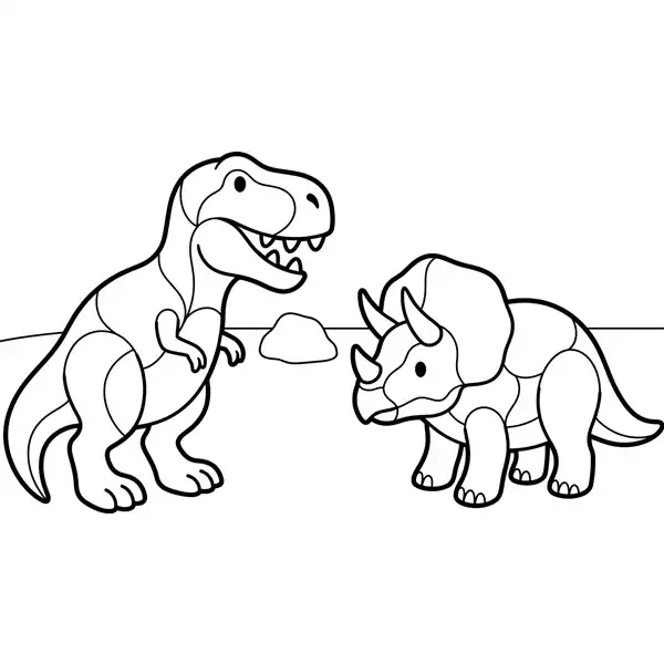T-Rex y Triceratops frente a frente para colorear