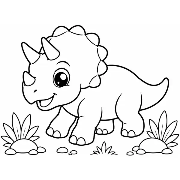 Triceratops para colorear con sus tres cuernos