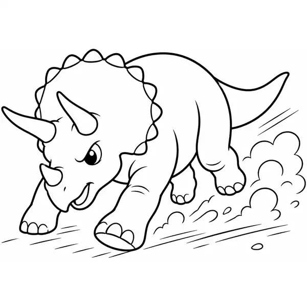 Triceratops corriendo para colorear, dinosaurio en movimiento para imprimir