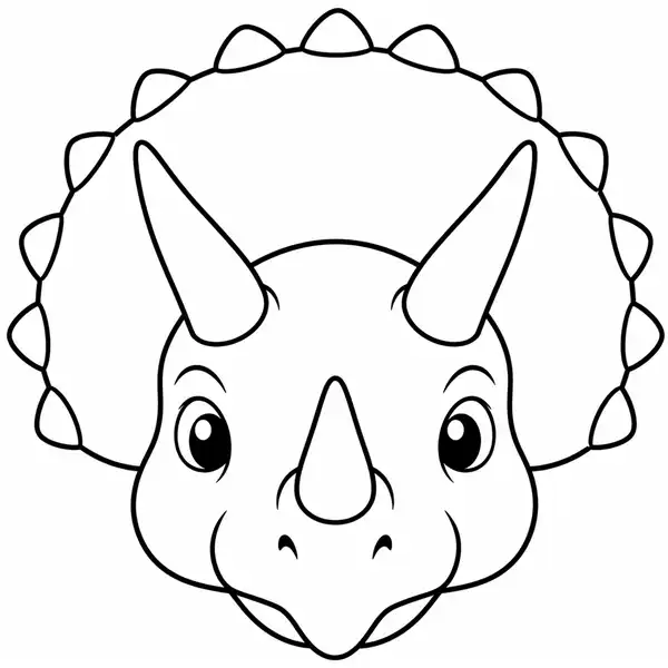 Triceratops de frente para colorear, dinosaurio con cuernos para imprimir