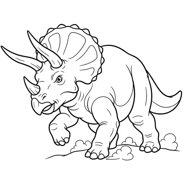 Triceratops defendiéndose para colorear, dinosaurio con cuernos para imprimir