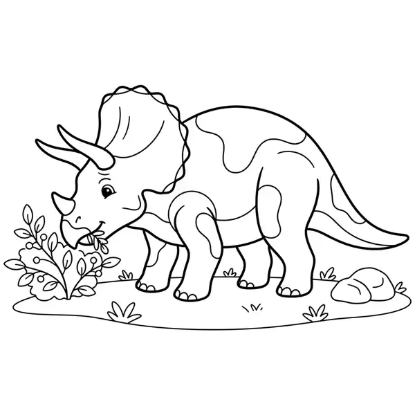 Triceratops pastando para colorear, dinosaurio herbívoro para imprimir