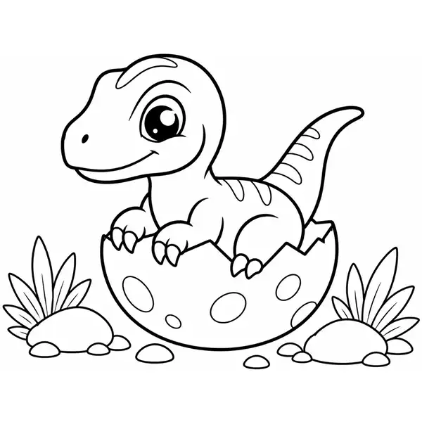 Velociraptor bebé para colorear saliendo de un huevo