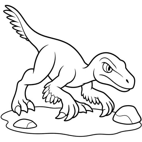 Velociraptor cazando para colorear en una lámina para imprimir