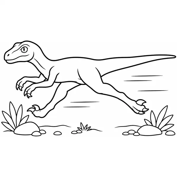 Velociraptor corriendo para colorear en una lámina para imprimir