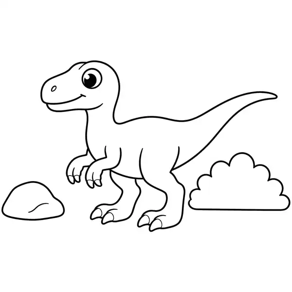 Velociraptor fácil para colorear en una lámina simple para imprimir