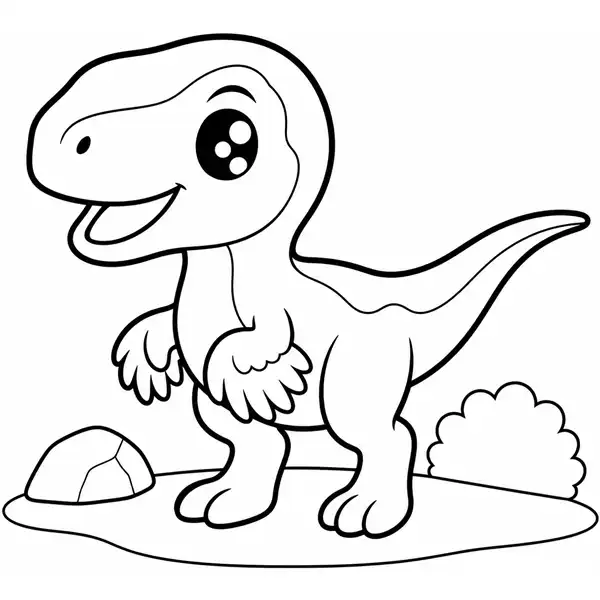 Velociraptor kawaii para colorear con cabeza grande y estilo tierno