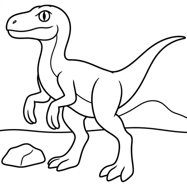 Velociraptor prehistórico para colorear en un paisaje inspirado en su hábitat