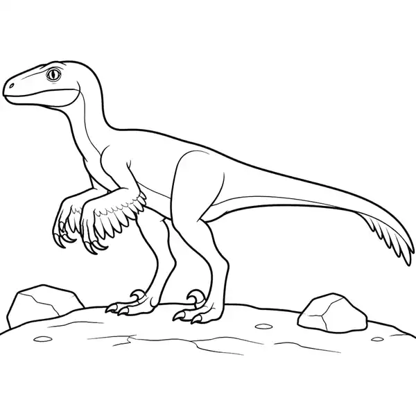 Velociraptor realista para colorear en una lámina detallada para imprimir