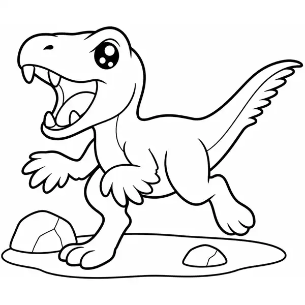 Velociraptor rugiendo para colorear en una lámina para imprimir