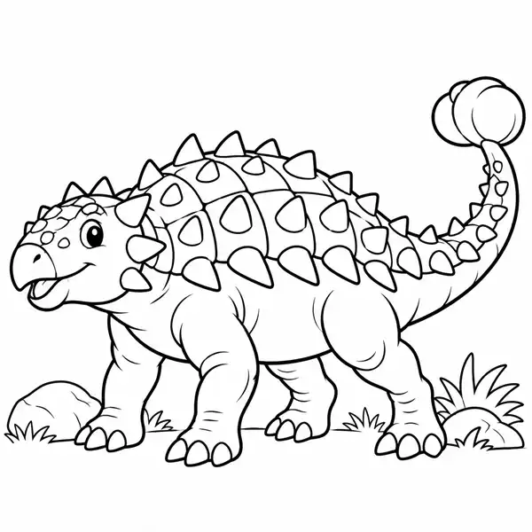 Anquilosaurio animado con cola de maza para colorear
