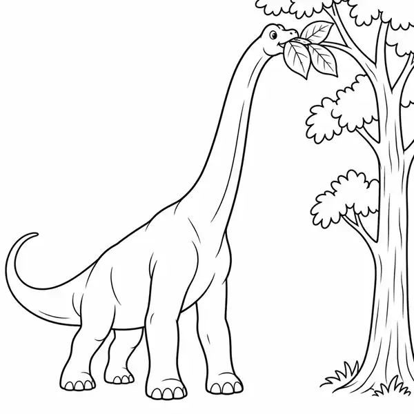 Braquiosaurio comiendo hojas de un árbol para colorear