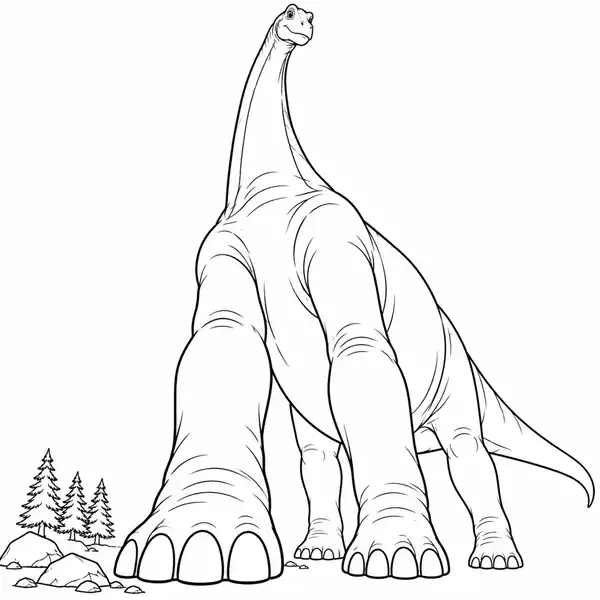 Braquiosaurio gigante junto a una figura pequeña para colorear