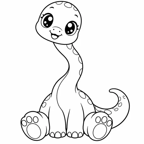 Braquiosaurio kawaii sentado con ojos grandes para colorear