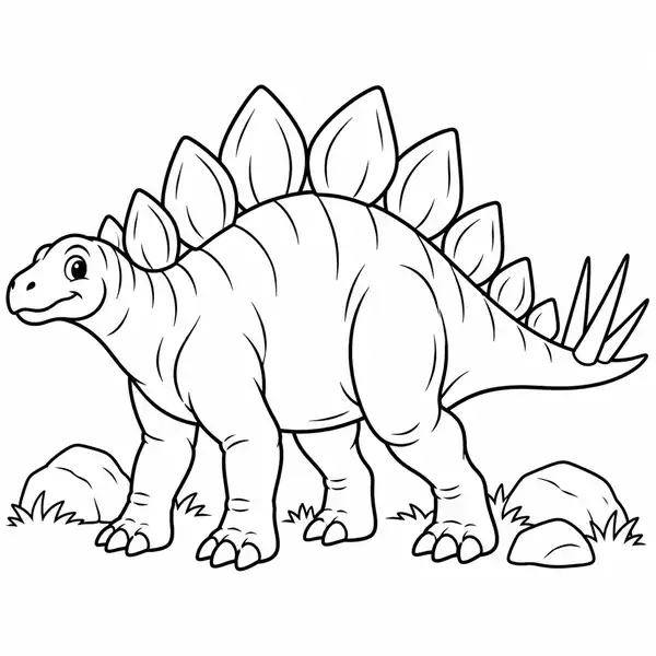 Estegosaurio animado con placas y cola de púas para colorear