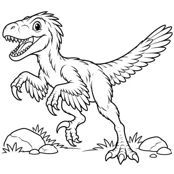 Velociraptor animado con plumas para colorear
