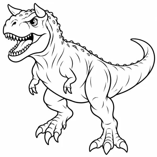 Carnotaurus rugiendo con cuernos sobre los ojos para calcar
