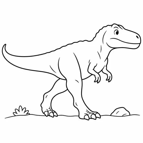 Giganotosaurus fácil caminando con una pata levantada, para colorear