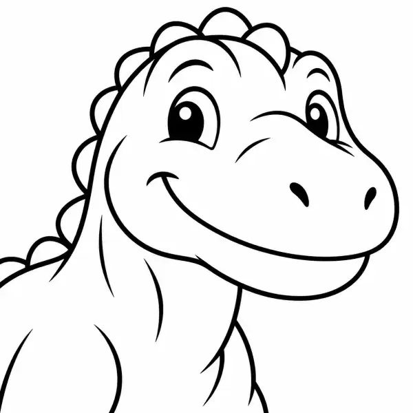 Primer plano de la cabeza de un Giganotosaurus sonriente, con trazos sencillos para colorear