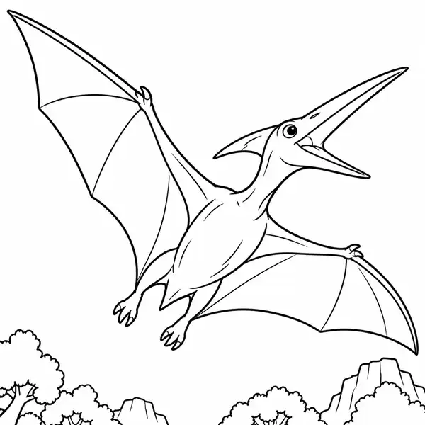 Pterodáctilo volando con las alas extendidas para colorear