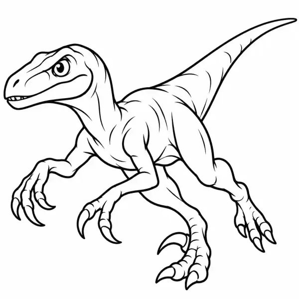 Velociraptor en carrera con cola larga y garras visibles para calcar